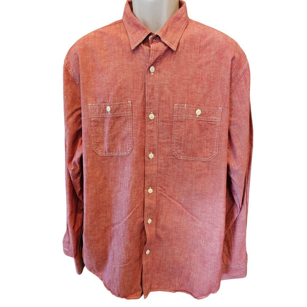 NWOT coral red long sleeve preppy slim fit long sleeve button up linen blend XL